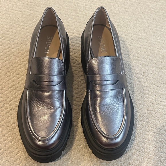 New Stuart Weitzman Metallic Silver Loafers - Lug sole